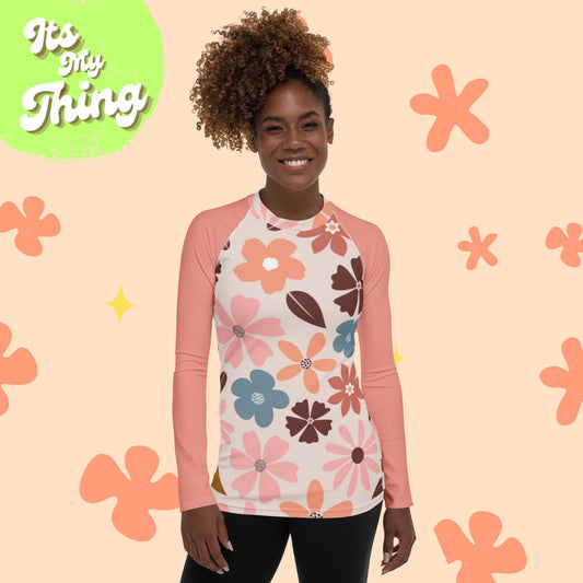 Retro Floral Women's Rash Guard